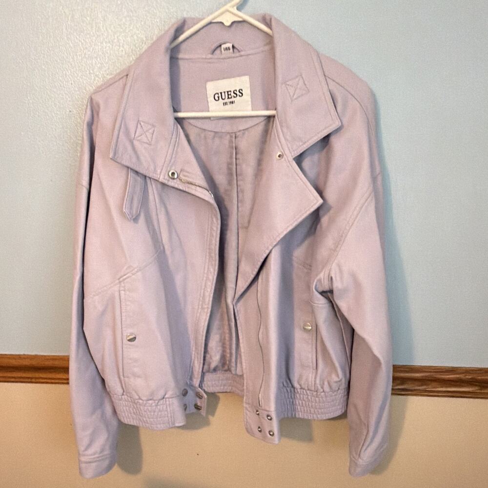 GUESS Est. 1981 Women’s Purple Moto Biker Jacket L Lined Zip Short